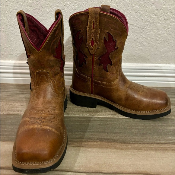 Justin Lathey Nano Composite Square Toe Work Boots Brown Red Women's Size 6 - Picture 1 of 12